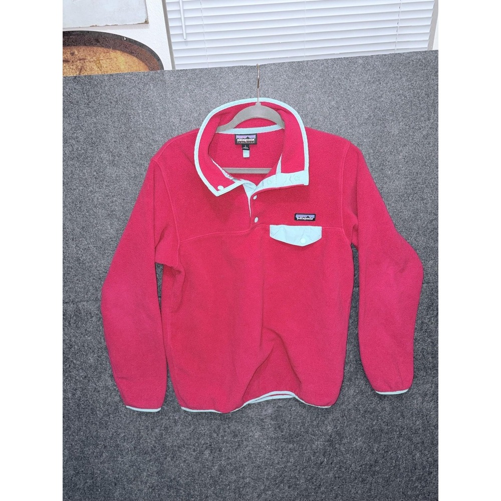 Patagonia Synchilla Snap T Pullover Womens Large Pink Turquoise Fleece